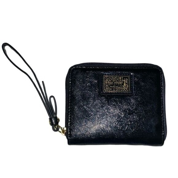 Coach Daisy Liquid Gloss Leather Wristlet Wallet Black - Picture 1 of 7